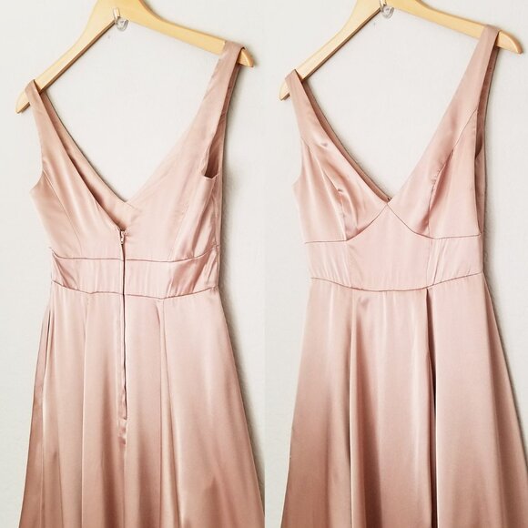 Galina Signature David’s Bridal Charmeuse Tank VNeck Gown Dress Slit Sand 2 $200 - Picture 5 of 14